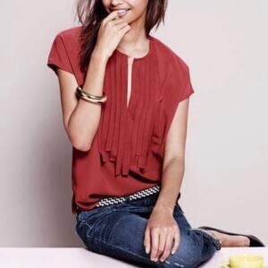 J. Crew Red Pleated Blouse